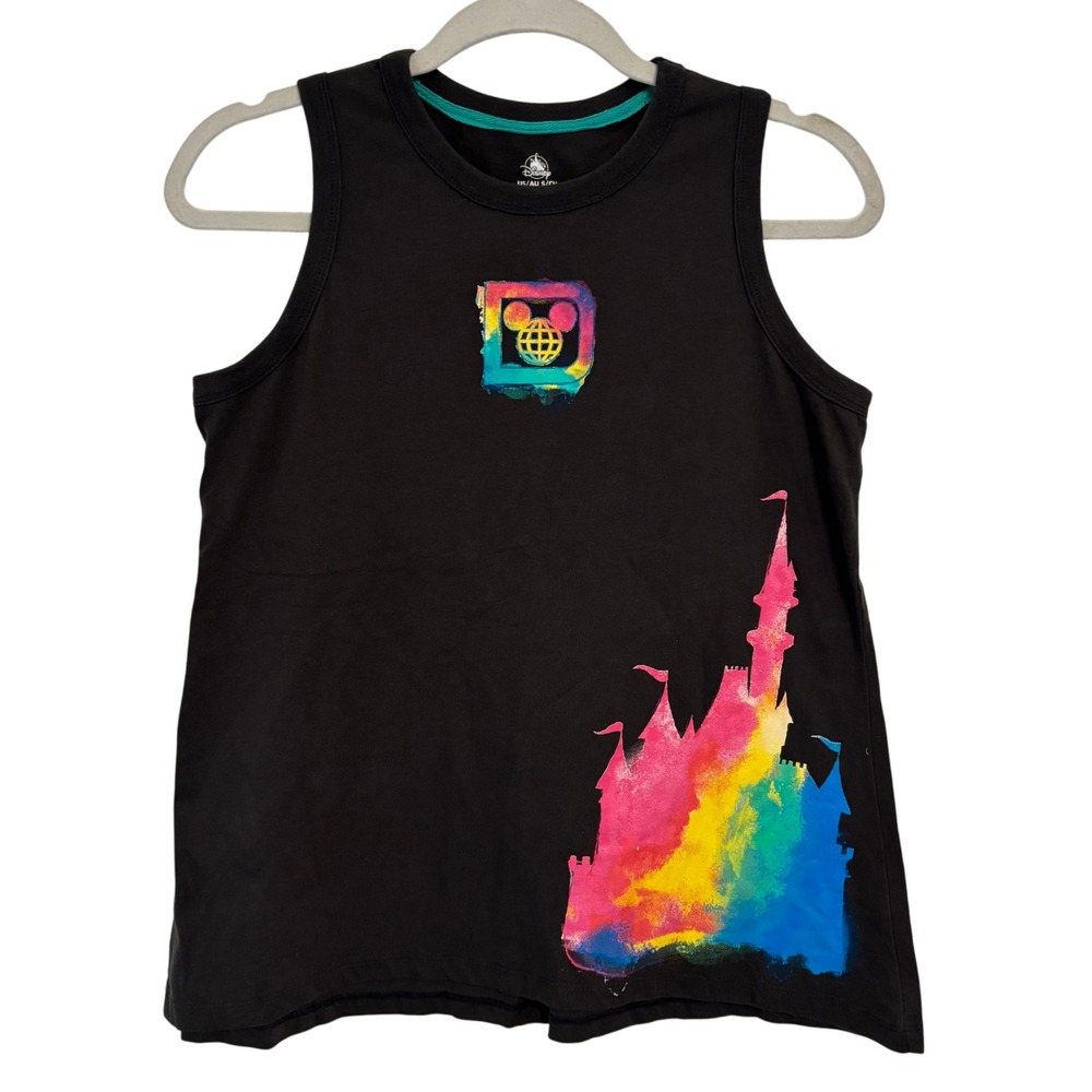 Disney World Tank Top S Black‎ Sleeveless Rainbow Castle Graphic Vacation Resort